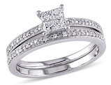 Princess Cut 1/3 Carat (ctw Color H-I Clarity I2-I3) Diamond Engagement Ring & Wedding Band Set in 10K White Gold